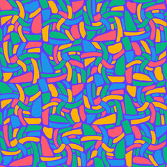 Obraz premium Bright colorful seamless grunge pattern featuring abstract shapes, doodles, scribbles, geometric elements, waves, lines and organic textures