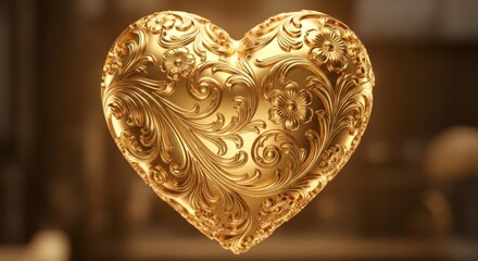 Ornate golden heart with floral scrollwork against warm background