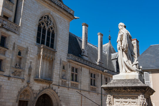 Statue and Jacques Coeur's palace, Bourges, Cher department, Province of Berry, Centre-Val de Loire region, France