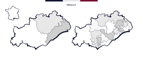 D&eacute;partement et cantons de l'H&eacute;rault - Occitanie (France)	
