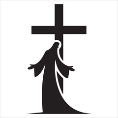 Jesus Christ Savior at the Cross Vector: A peaceful and powerful depiction of Jesus standing near the cross for religious design.