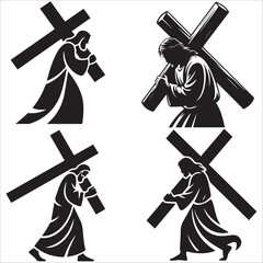 Jesus Christ Sitting and Meditating Silhouette Set: Collection of 4 minimalist vector stencils of Jesus Christ in various contemplative poses.