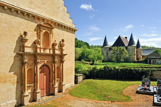 Our Lady Church and Abbey Castle (16th) in the village of Elan, near Sedan, Ardennes department, Champagne-Ardenne region of northeasthern France, Europe