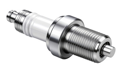Industrial stainless steel threaded plug connector with precision machined surface and cylindrical body isolated on white background
