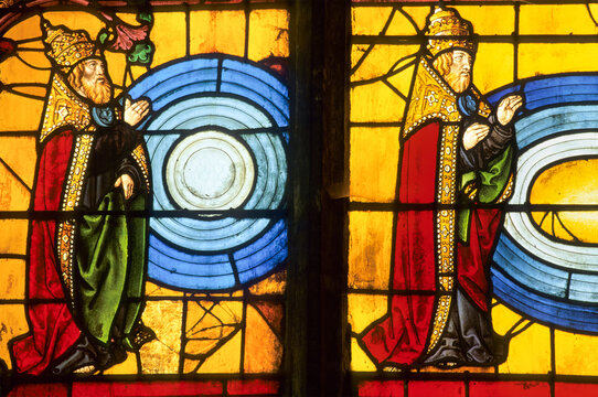 Stained glass window of Genesis in Ste Madeleine church, Troyes, Aube department, Champagne-Ardenne region, France, Europe
