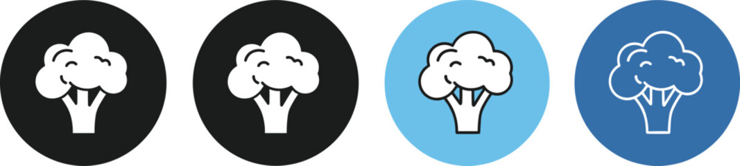 Broccoli vegetable icon set in black and blue circular styles for healthy food apps, nutrition branding, and modern UI design
