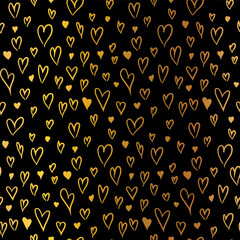Gold colorful seamless grunge pattern featuring abstract shapes, doodles, scribbles, hearts, and organic textures