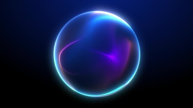 Abstract blue gradient liquid orb with smooth flowing motion and luminous edges. Glowing digital sphere with blue and purple light waves. Futuristic energy form for technology visuals, loop.