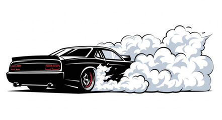 Black Muscle Car Doing Burnout. © AAN