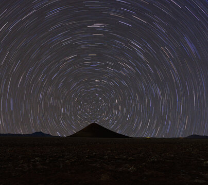 Star trail over Cono de Arita, Salar de Arizaro, Puna, Salta, Argentina