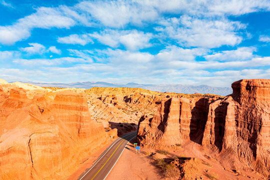 Route 68 winding through the rock formations of Quebrada de las Conchas, Salta, Argentina