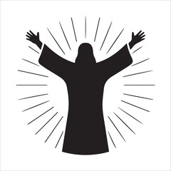 Jesus Christ with Open Arms Silhouette Art: A powerful and peaceful depiction of Jesus Christ in a welcoming pose for religious design.