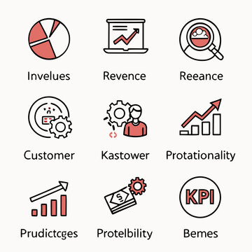 Icons representing various aspects of business and management processes Vector