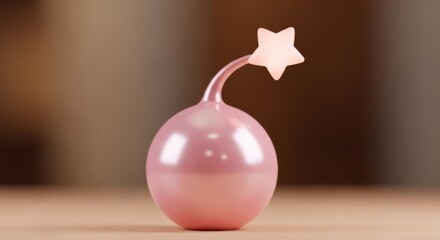 Pink spherical night light with glowing star on table