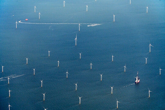 Dutch offshore wind farm with maintenance ship
