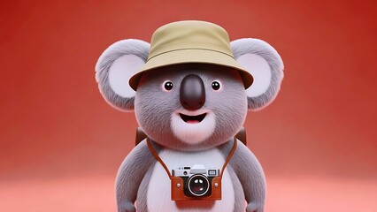 Anthropomorphic Koala Photographer with Camera in Playful Silliness Style