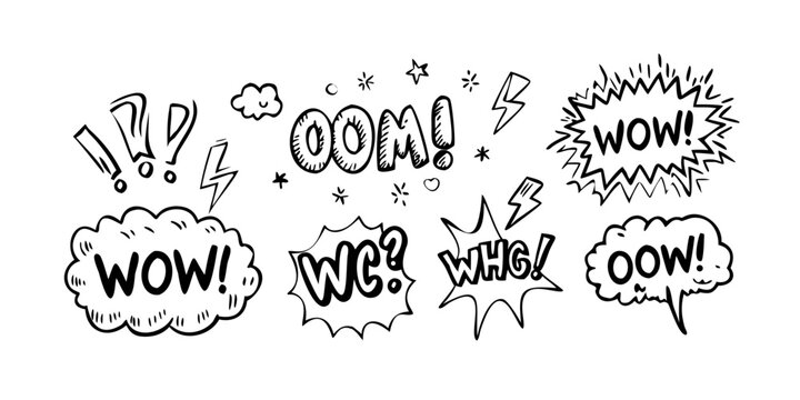 A collection of various speech bubbles with different expressions and sounds. Vector