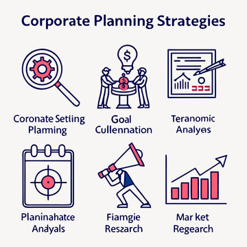 Illustrated guide to corporate planning strategies and techniques Vector