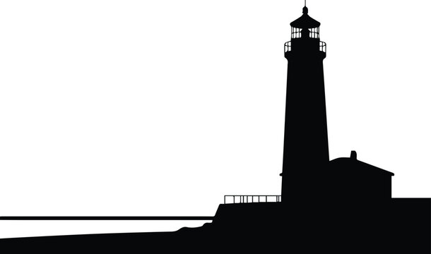 Minimalist black lighthouse on a shore silhouette vector icon