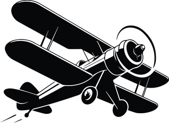 Minimalist black biplane flying classic aircraft silhouette vector icon © Vector.com