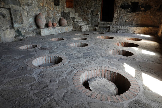 Kvevri, large earthenware vessels used for the fermentation and storage of traditional Georgian wine