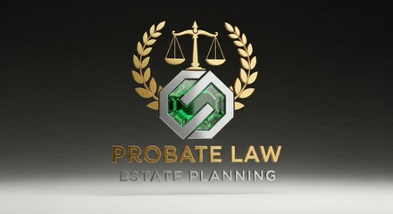 Probate Law Estate Planning golden scales and laurel wreath logo