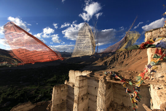 Leh Palace, also known as Lachen Palkar Palace, overlooks Leh, Ladakh, India