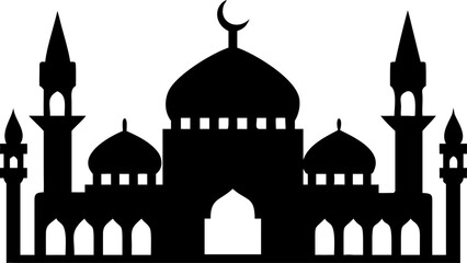 Silhouette of a mosque with minarets and domes under a crescent moon Vector © leptop