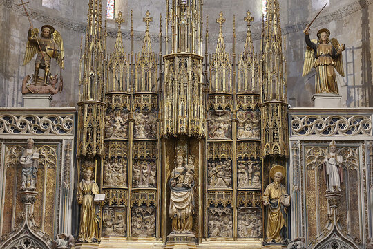 Saint Thecla&acirc;&euro;&scaron;Ă&bdquo;Ă&acute;s cathedral, Tarragona, Spain. High altarpiece, Catalan gothic, Pere Joan, 1434