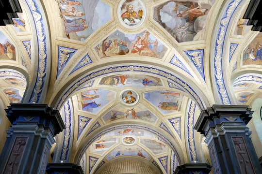 Saint Jean Baptiste church. Mural painting by F Mucengo. The life of Saint John the Baptist. Megeve.France.