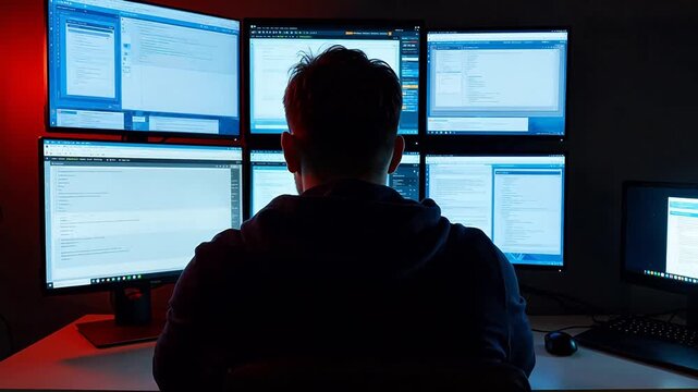 Person working at a multimonitor computer setup
