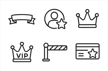 A collection of simple black line icons depicting royalty access and user profiles