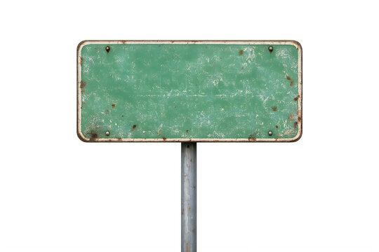 A green sign with white spots on a metal pole