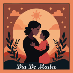 Dia De Madre Loving Mother and Child Embrace at Sunset
