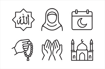 Islamic symbols and icons set prayer faith mosque and religious observance high quality professional
