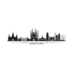 Obraz premium Barcelona skyline silhouette with prominent sagrada familia and ferris wheel