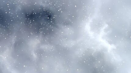 Obraz premium Ethereal winter sky with soft white clouds and gently falling snow particles creating a dreamy and atmospheric backdrop