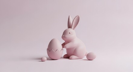 Fototapeta premium Easter day celebration with pink bunny and eggs on white background