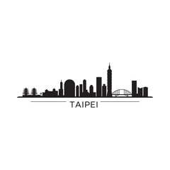 Naklejka premium Minimalist silhouette of taipei s skyline with the city s name displayed below