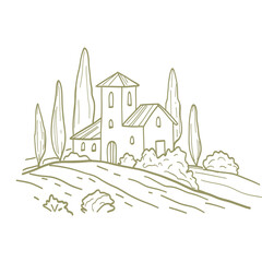 Tuscan Villa Line Art