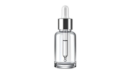 Naklejka premium A clear, glass bottle with a dropper, filled with transparent liquid, on black