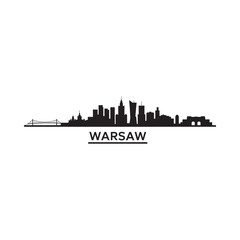 Fototapeta premium A stark black silhouette of the warsaw skyline with the city s name