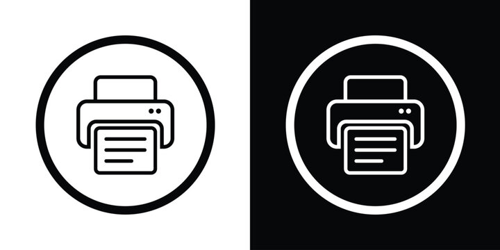 Desktop printer machine vector icon in circular button. Minimalist symbol for document printing, paper output, office equipment, and tech UI design set.