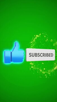 Green Screen animation of a like subscribe and notification for youtube channel with sound alpha scene 1 distortion, overlay, glitch, static noise, scan lines on black background, 4k animated video
