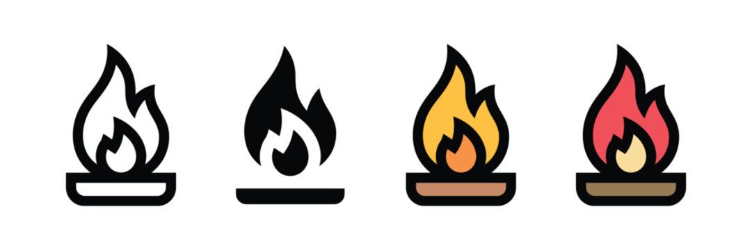 Fire flame icon vector. Hot heat symbol for energy industry, camping bonfire, gas stove, and trending topic set. Vector Illustration.