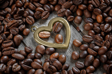 Heart surrounded by coffee beans