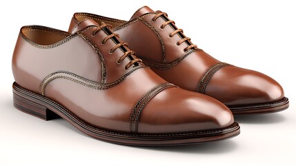 Classic Brown Leather Oxford Shoes on White men's shoes