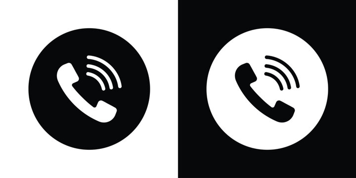 Minimalist ringing phone call icon set in black and white circular design. Ideal UI vector symbol for contact us, customer support, communication, and hotline concept.