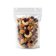A bag of mixed nuts and dried fruit isolated on transparent background