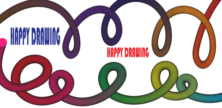 Happy drawing colorful swirly design with vibrant loops and greetings